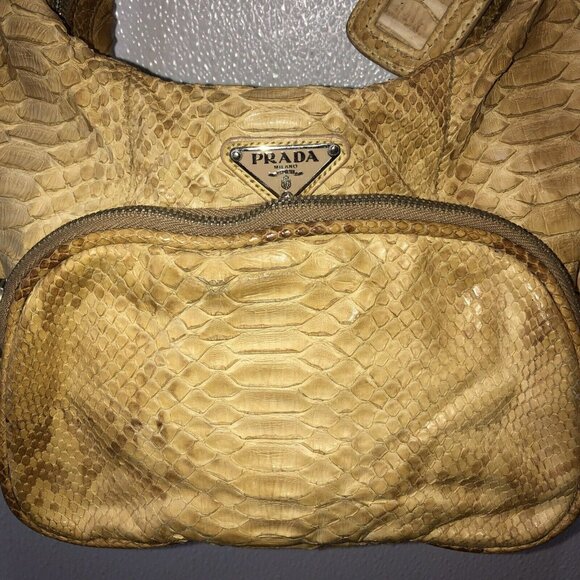PRADA Limited Edition Tan Beige Python Snakeskin Leather Hobo Bag Purse Handbag - Picture 3 of 16